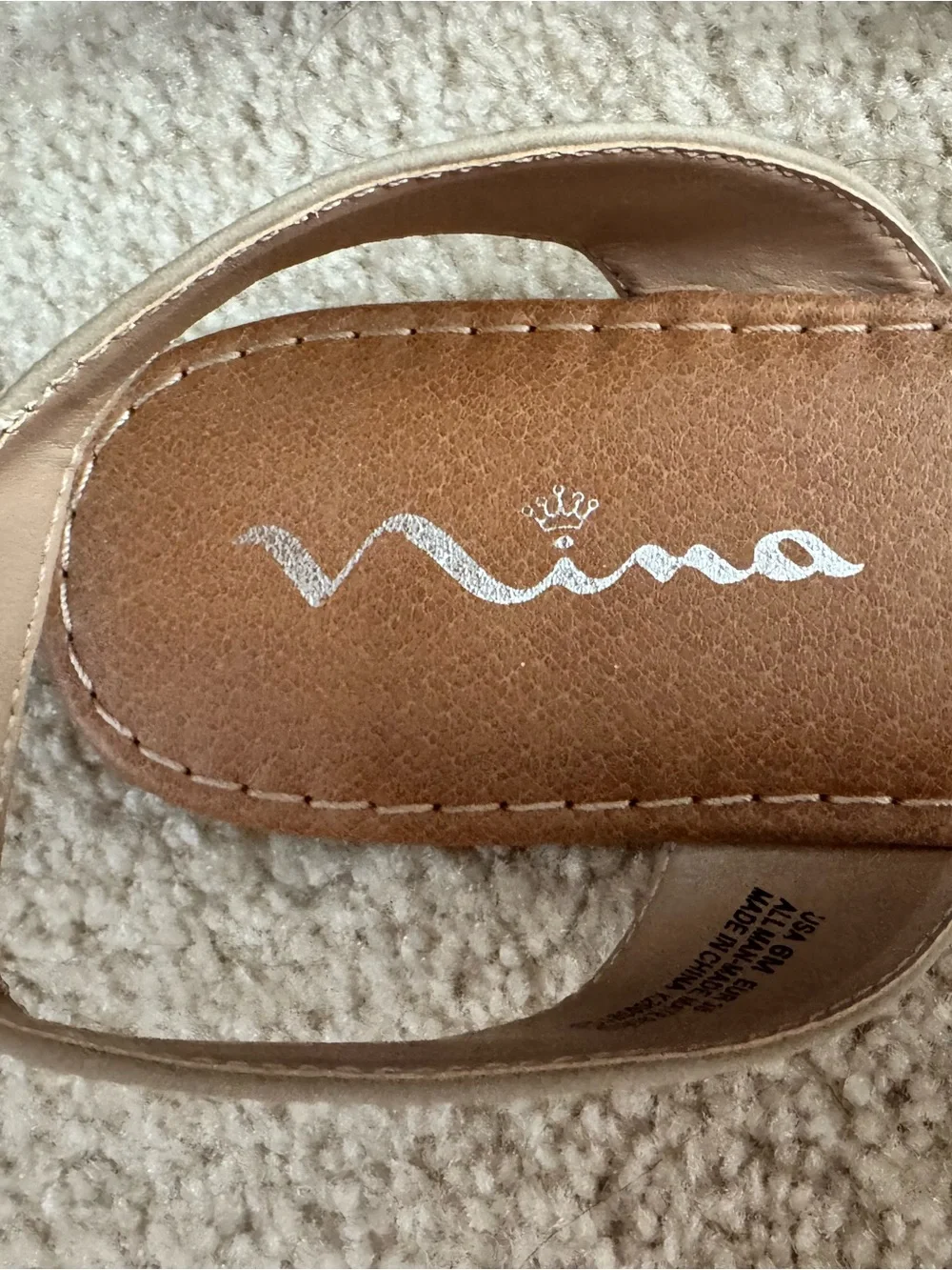 Nina Tan Footbed Sandals with Silver Rhinestone Double Straps